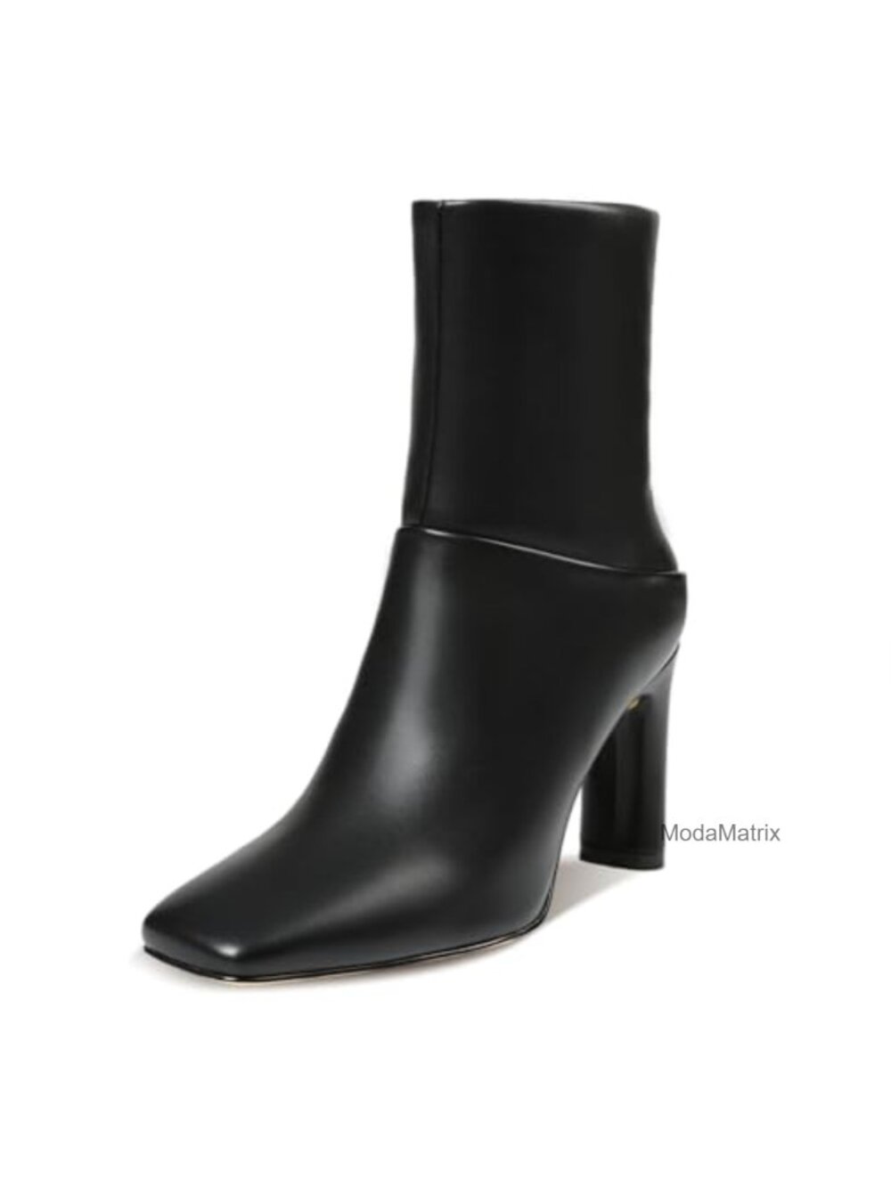 Faux Leather Ankle Boots Square Toe Block Heel Side Zip Booties